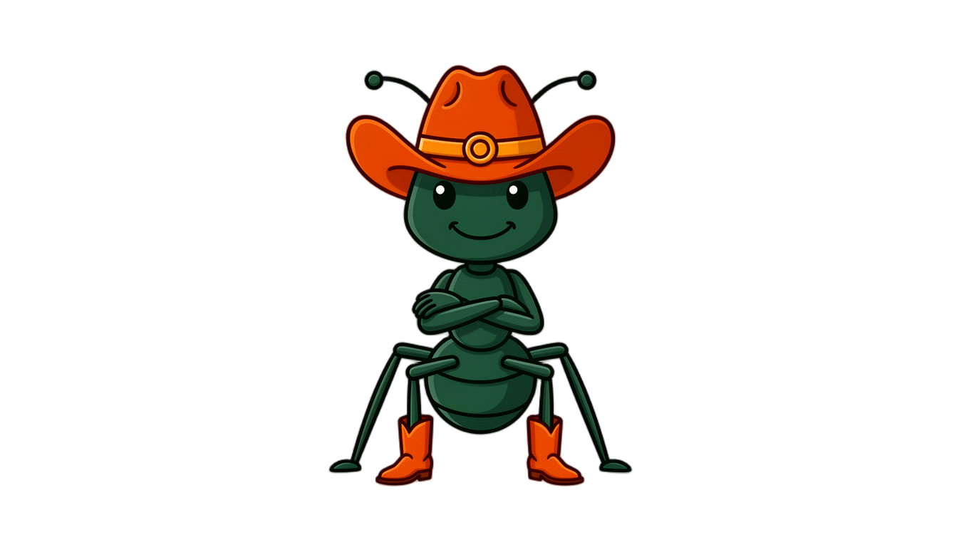 Sheriff Six-Legs with arms crossed — authority stance