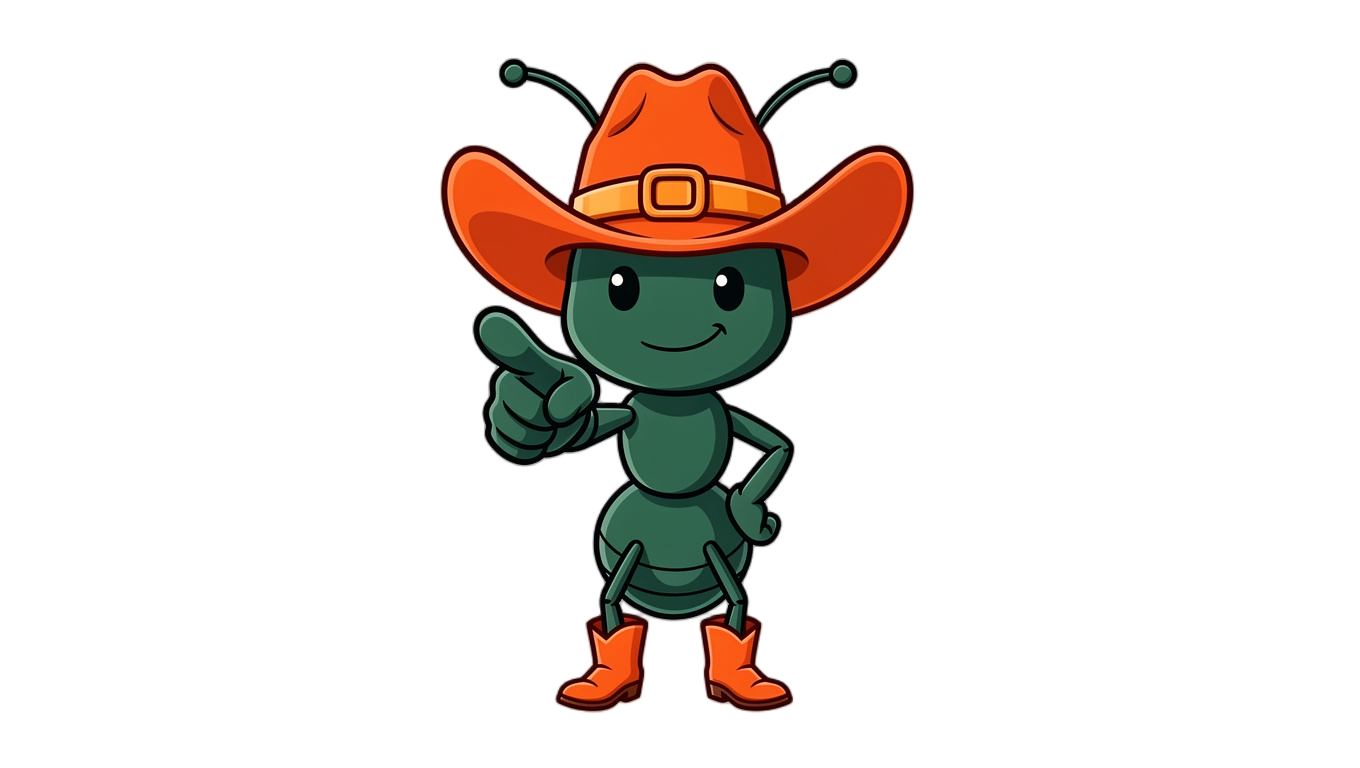 Sheriff Six-Legs pointing at the viewer — you're covered