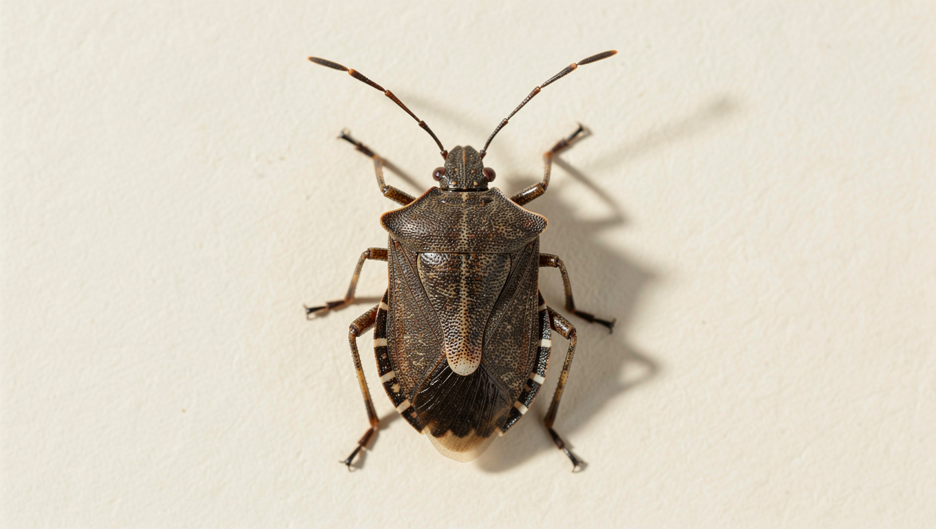 Brown Marmorated Stink Bug (Halyomorpha halys) specimen photo — The Wild Pest field guide